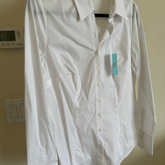 NWT Hawes & Curtis Fitted Vintage White Button Down Blouse Sz UK 14 - Picture 11 of 12
